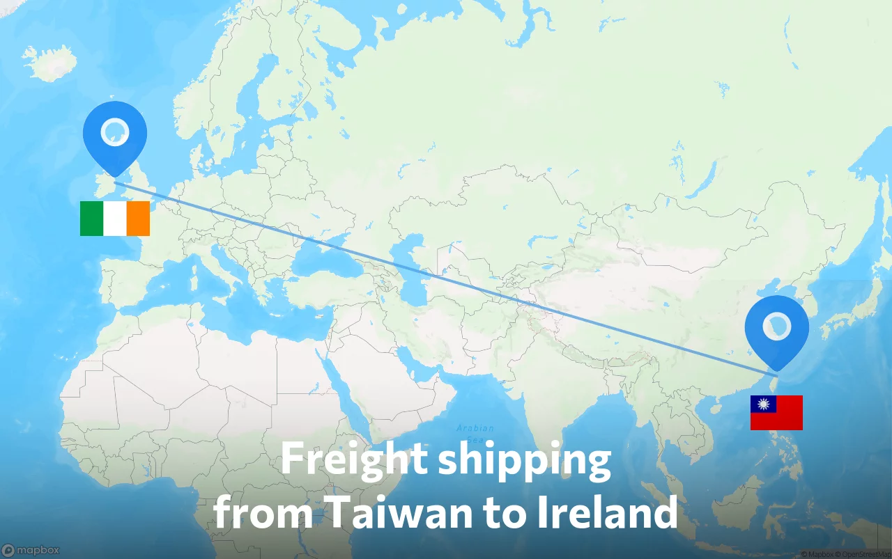 Shipping route from Taiwan to Ireland