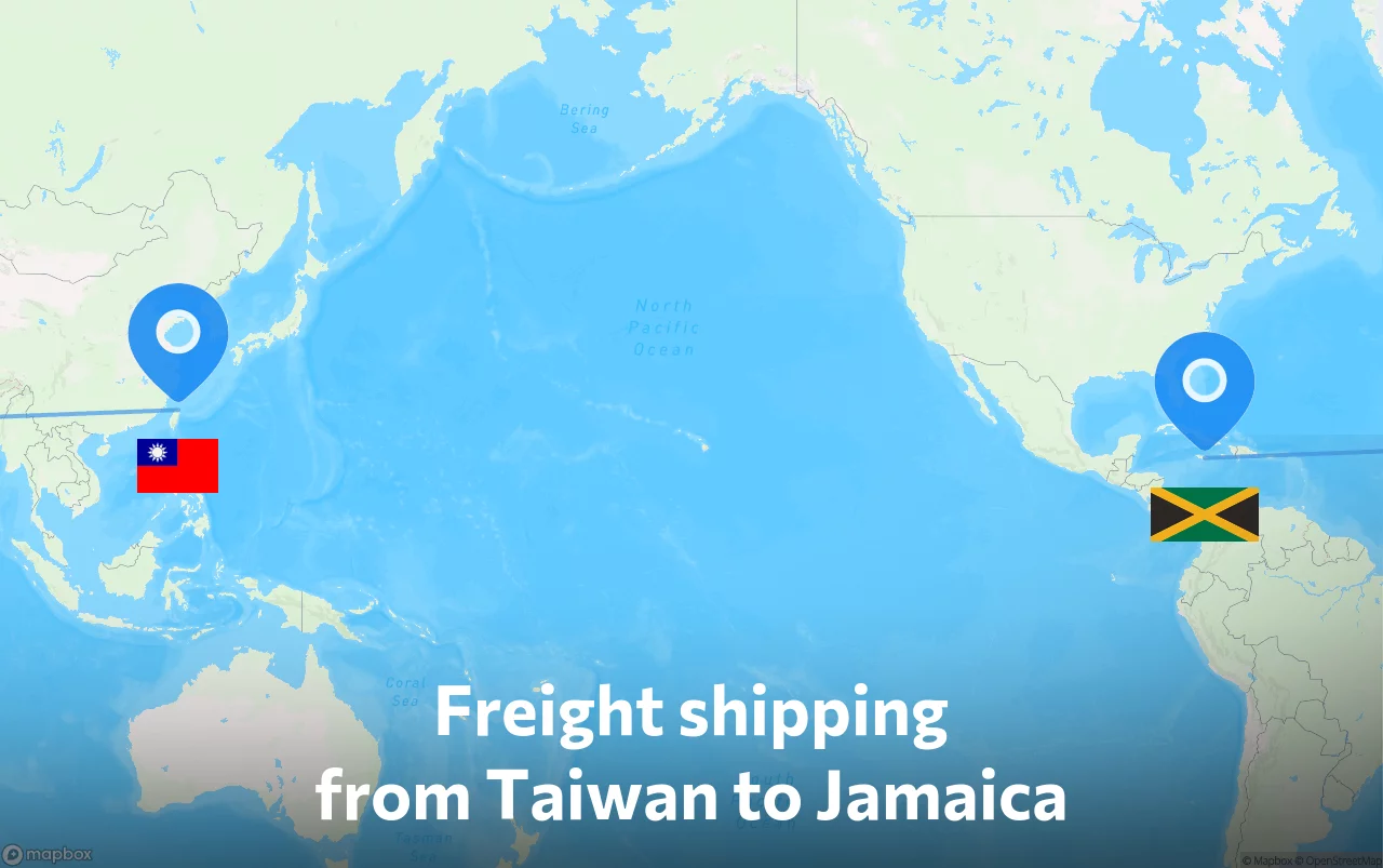 Shipping route from Taiwan to Jamaica