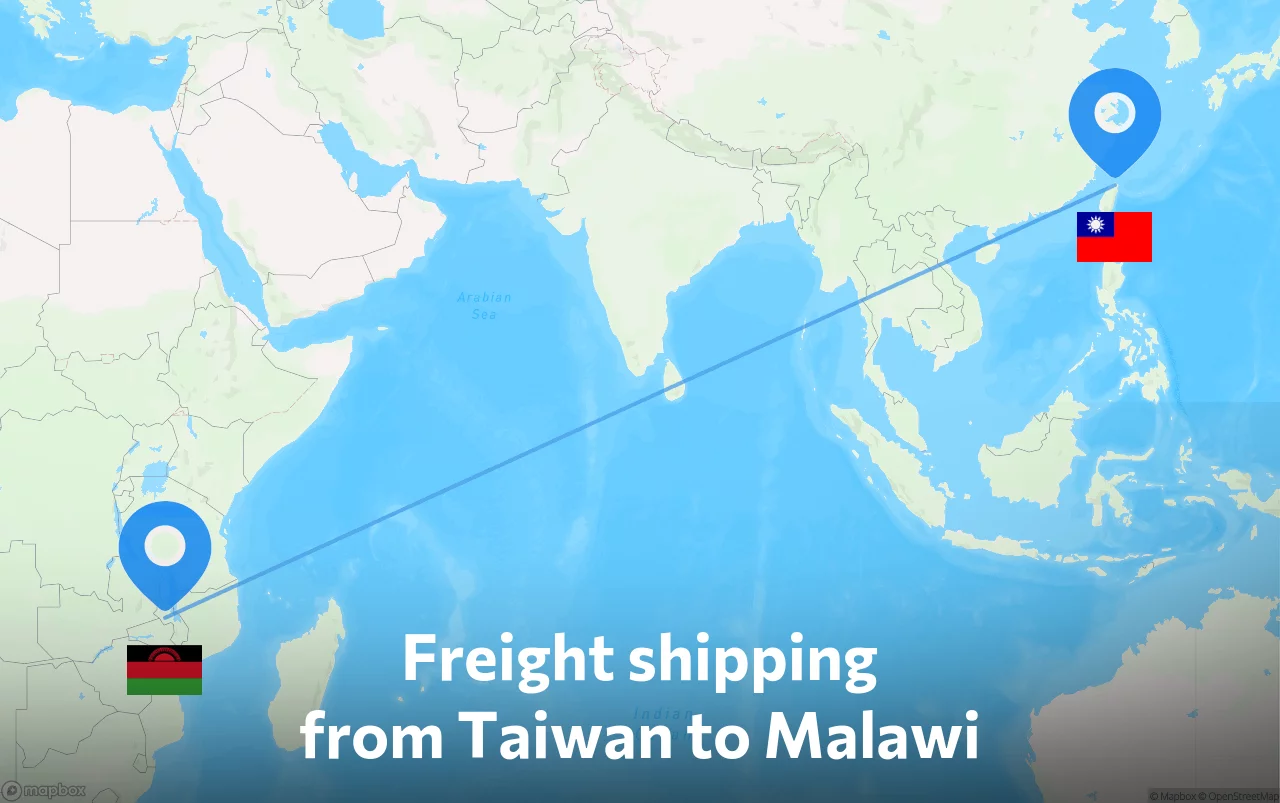 Shipping route from Taiwan to Malawi