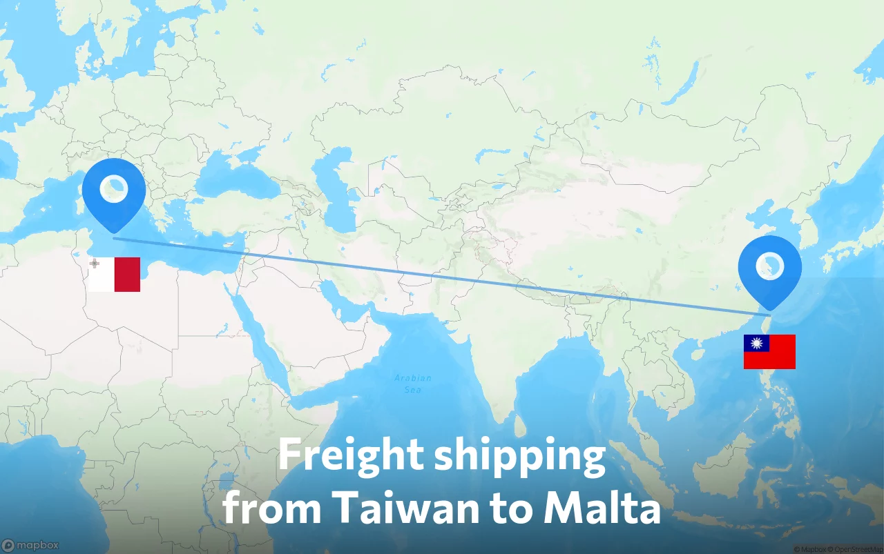 Shipping route from Taiwan to Malta