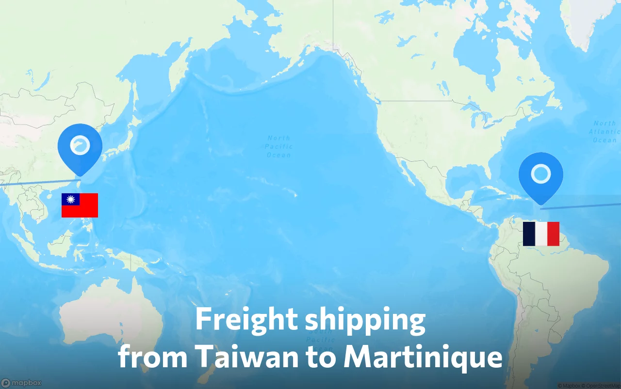 Shipping route from Taiwan to Martinique