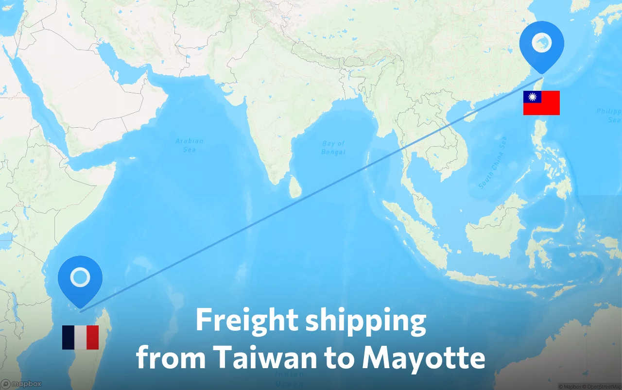 Shipping route from Taiwan to Mayotte