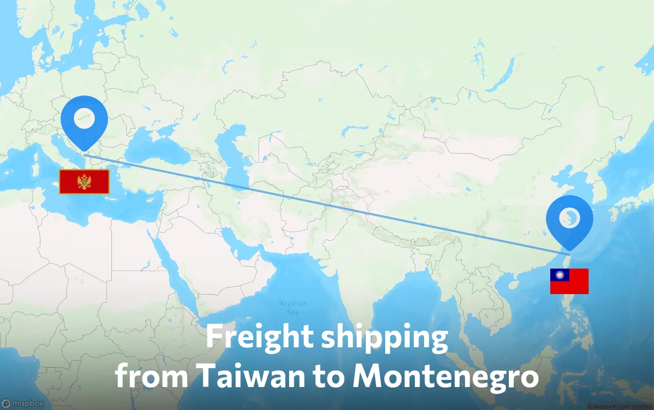 Shipping route from Taiwan to Montenegro