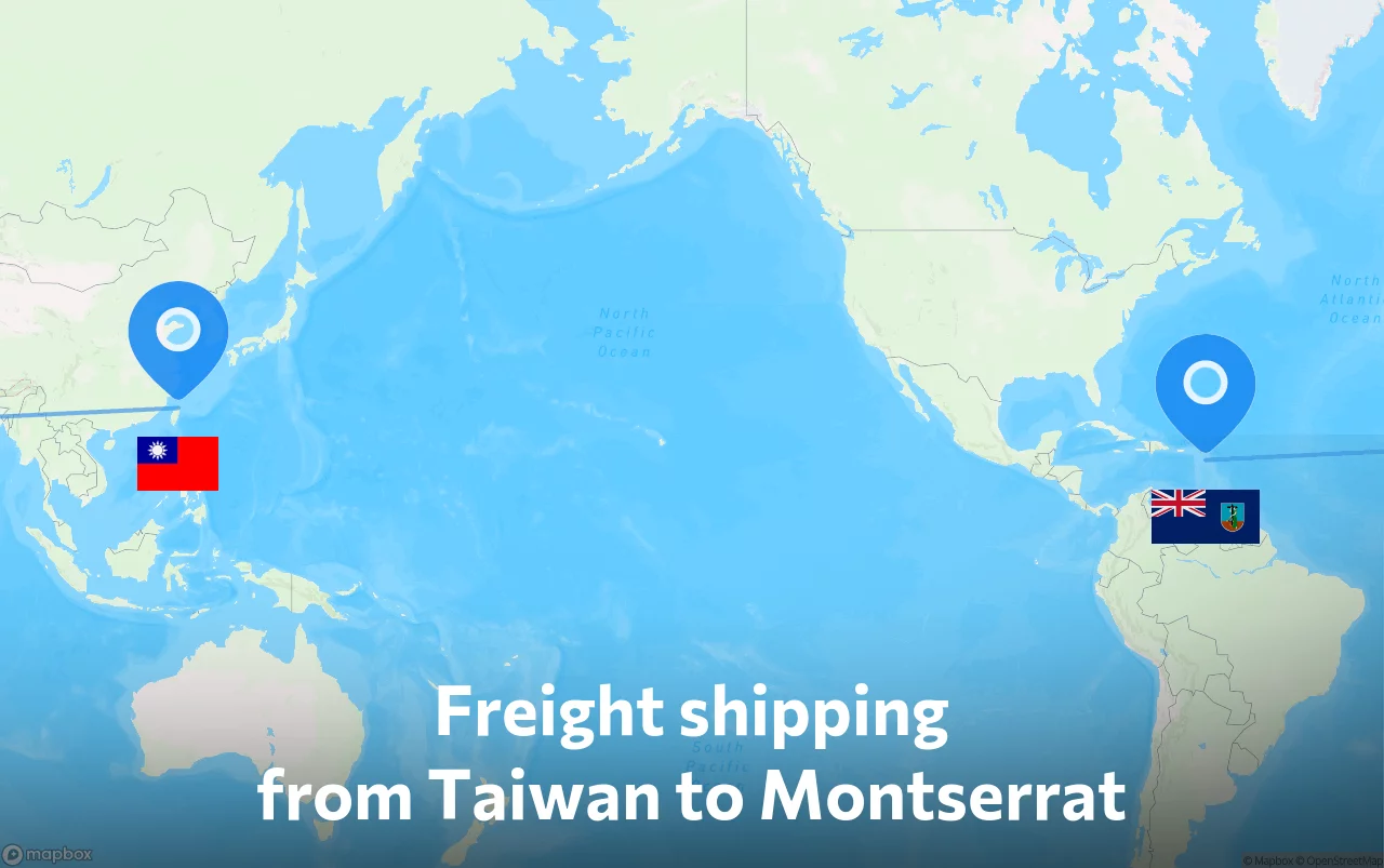 Shipping route from Taiwan to Montserrat