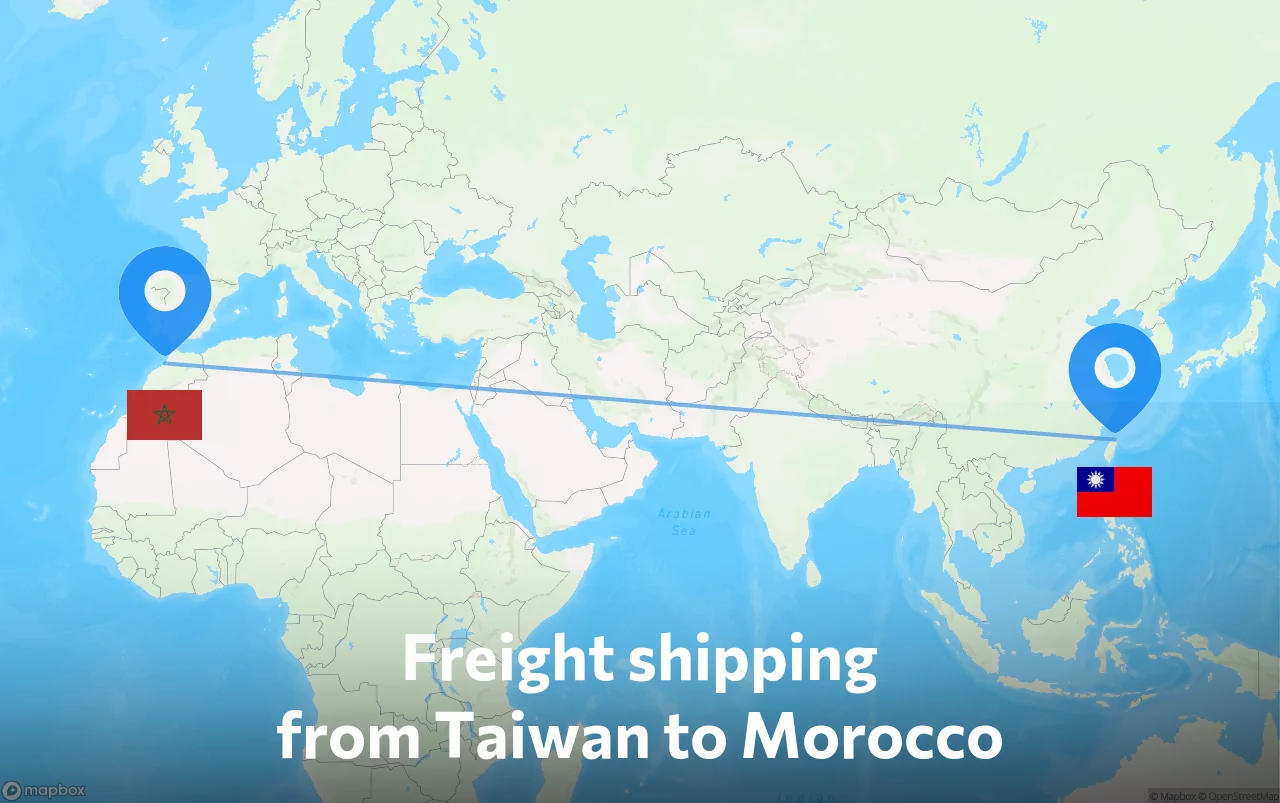 Shipping route from Taiwan to Morocco