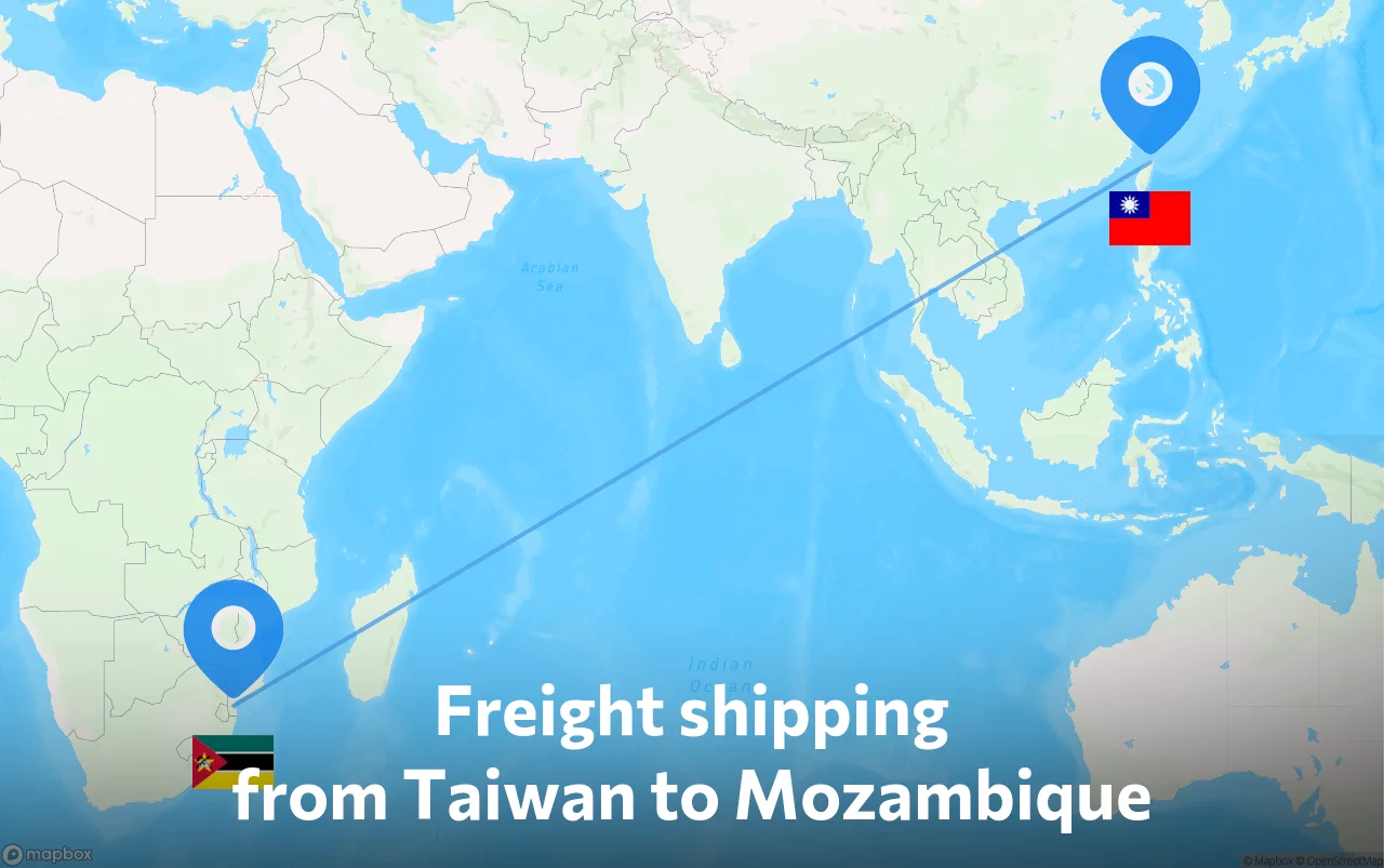 Shipping route from Taiwan to Mozambique