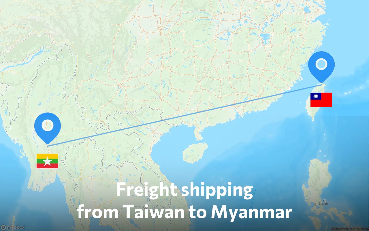 Shipping route from Taiwan to Myanmar