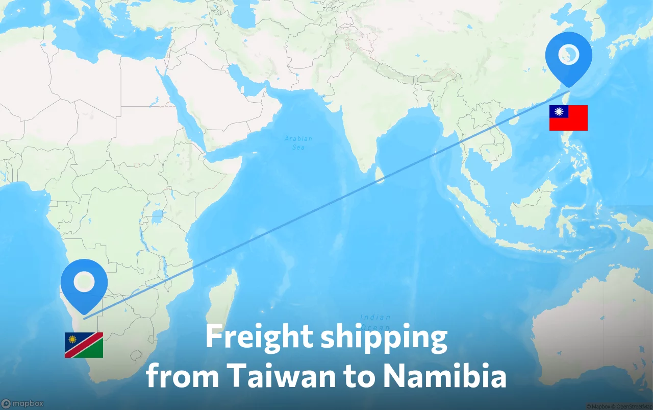 Shipping route from Taiwan to Namibia