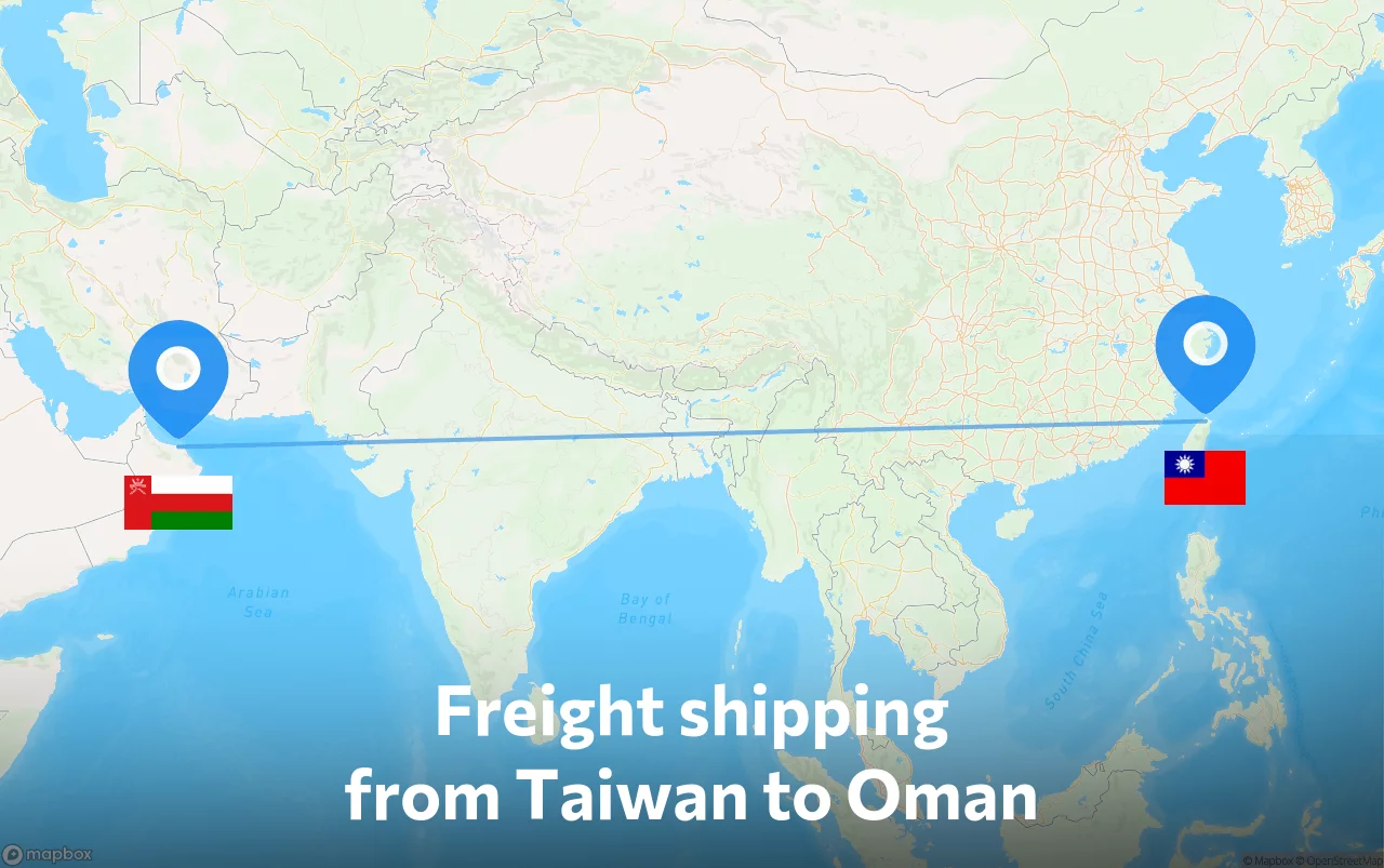 Shipping route from Taiwan to Oman
