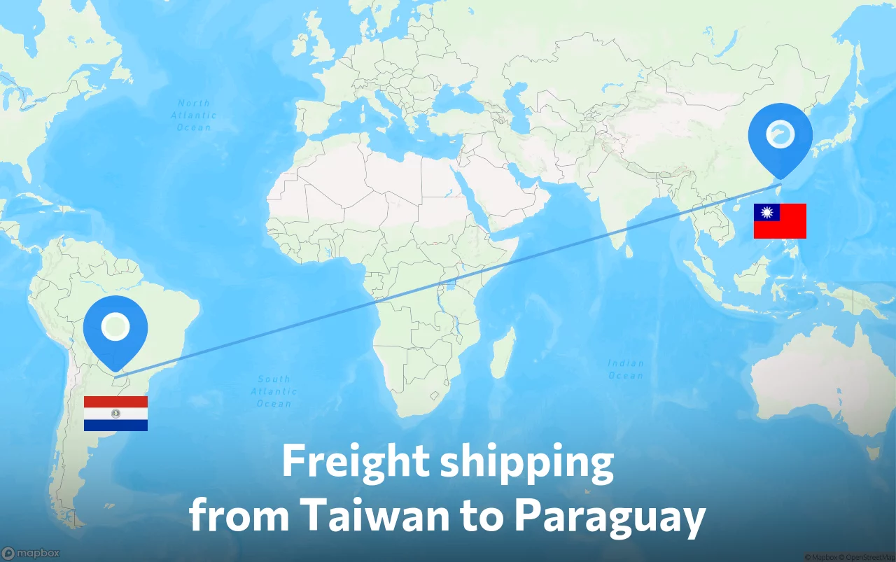Shipping route from Taiwan to Paraguay