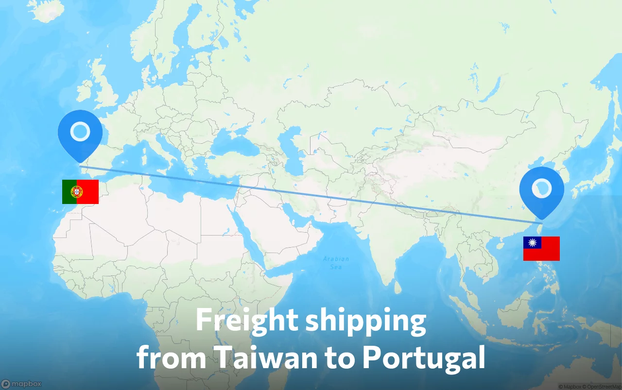 Shipping route from Taiwan to Portugal
