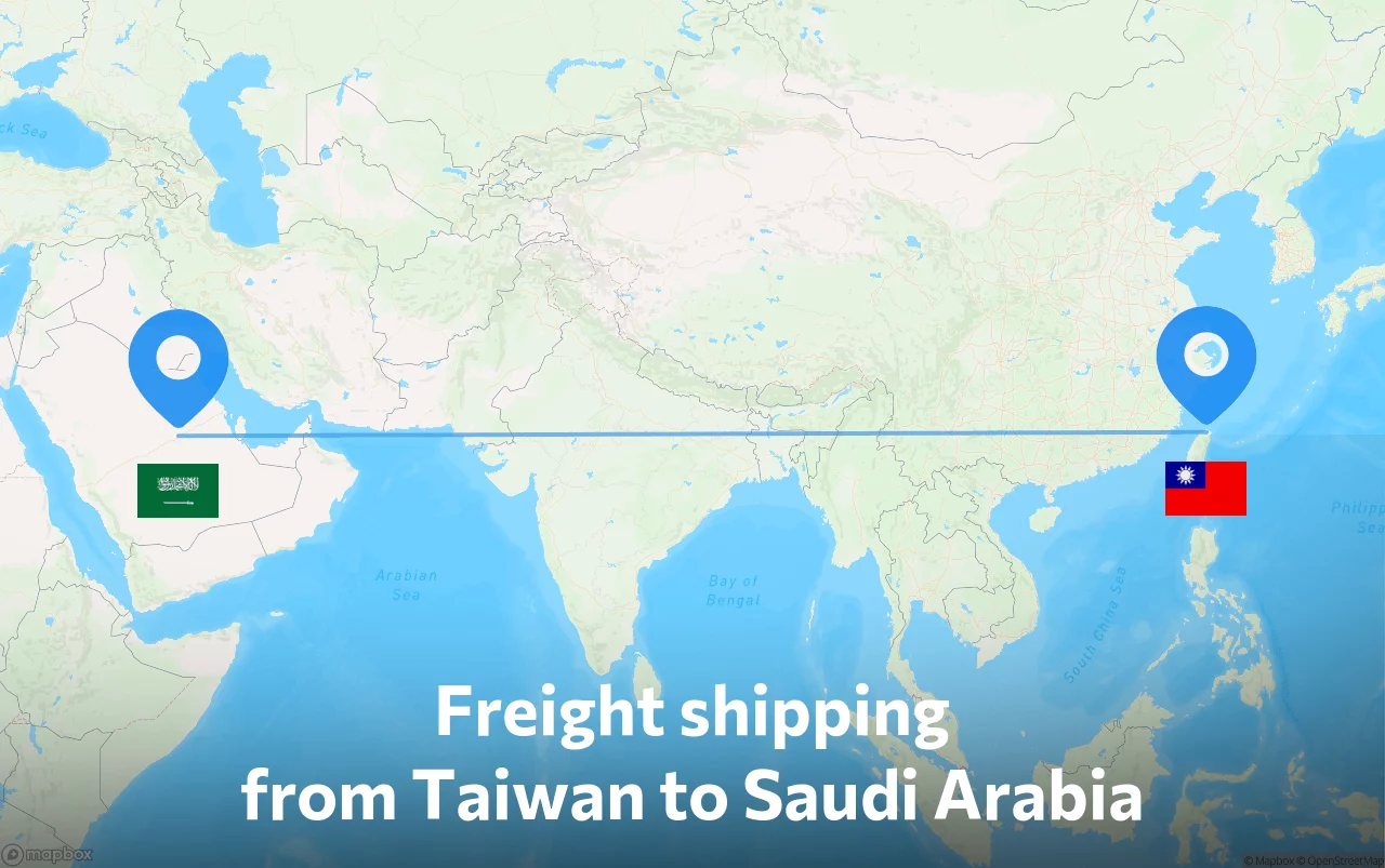 Shipping route from Taiwan to Saudi Arabia