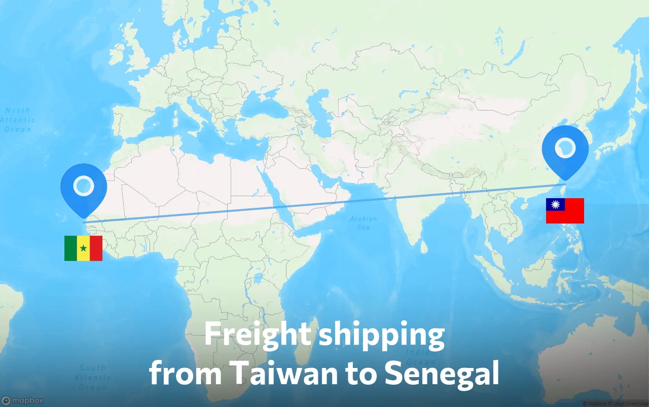 Shipping route from Taiwan to Senegal