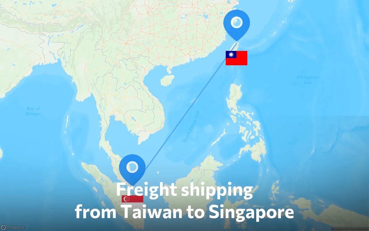 Shipping route from Taiwan to Singapore