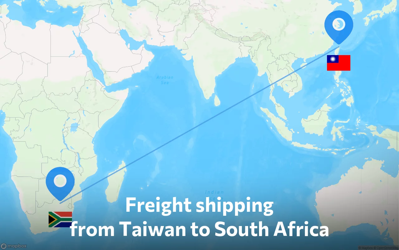 Shipping route from Taiwan to South Africa
