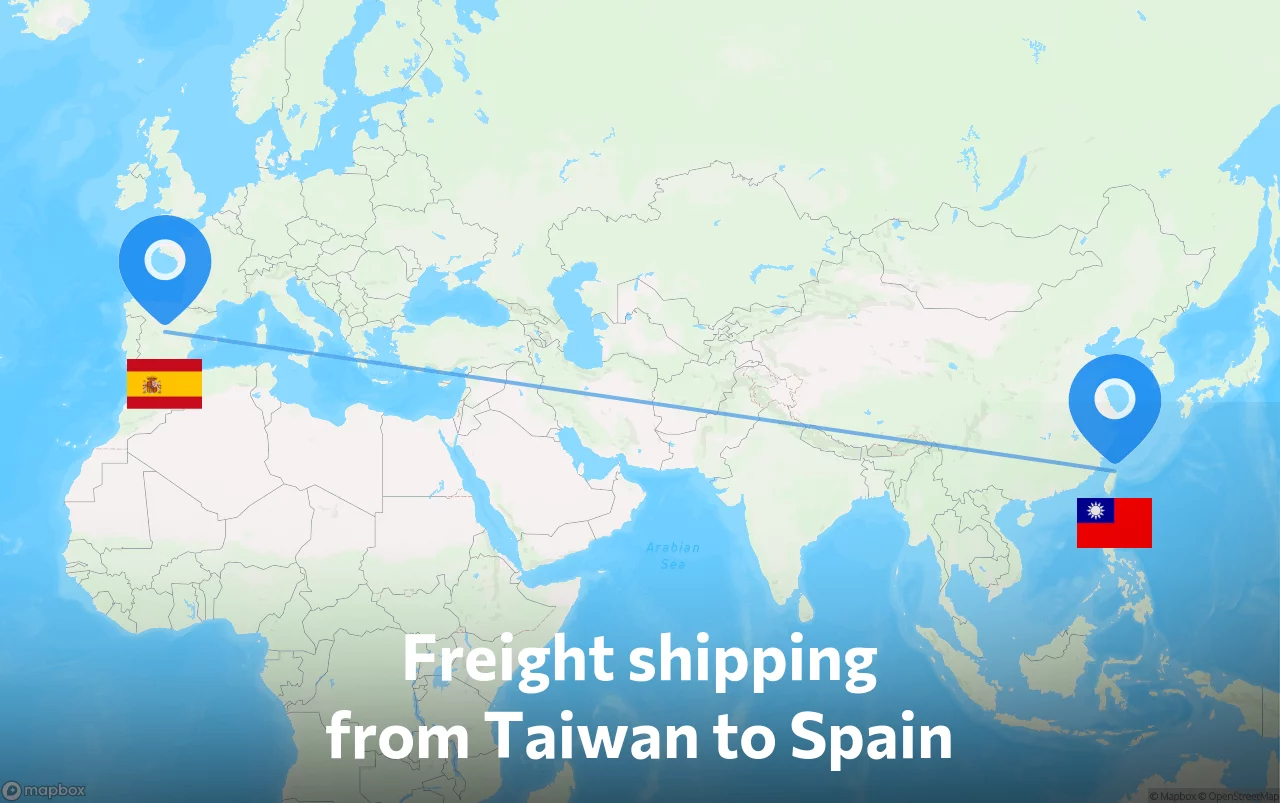 Shipping route from Taiwan to Spain