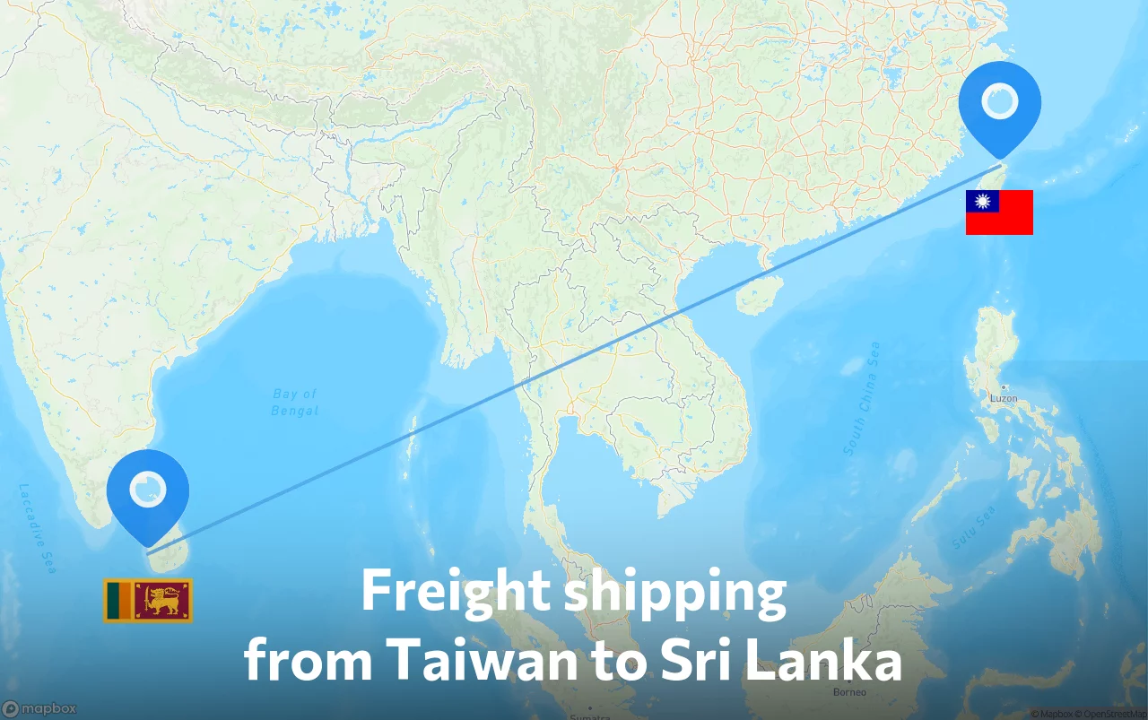 Shipping route from Taiwan to Sri Lanka