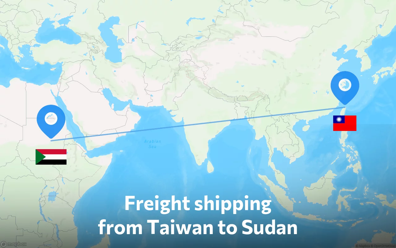 Shipping route from Taiwan to Sudan