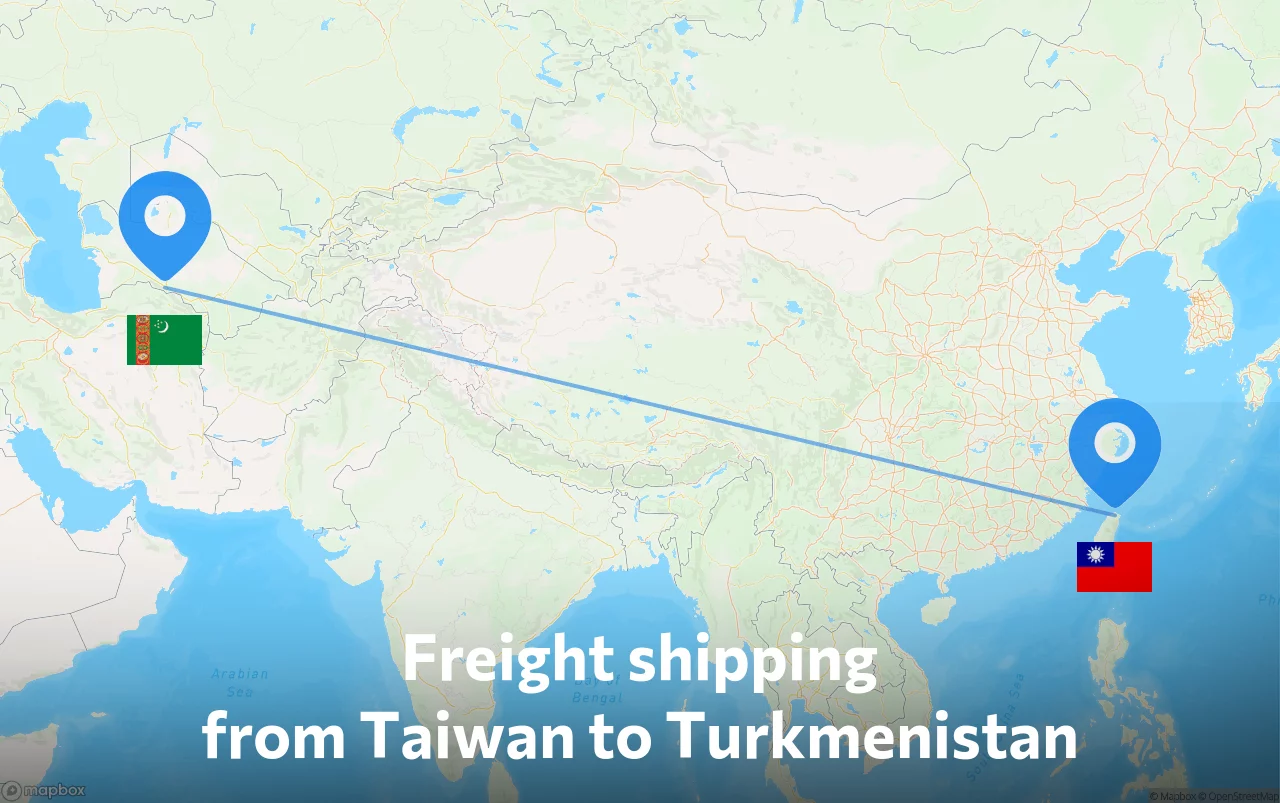 Shipping route from Taiwan to Turkmenistan