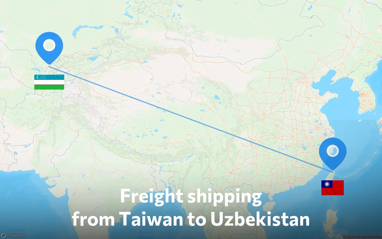 Shipping route from Taiwan to Uzbekistan