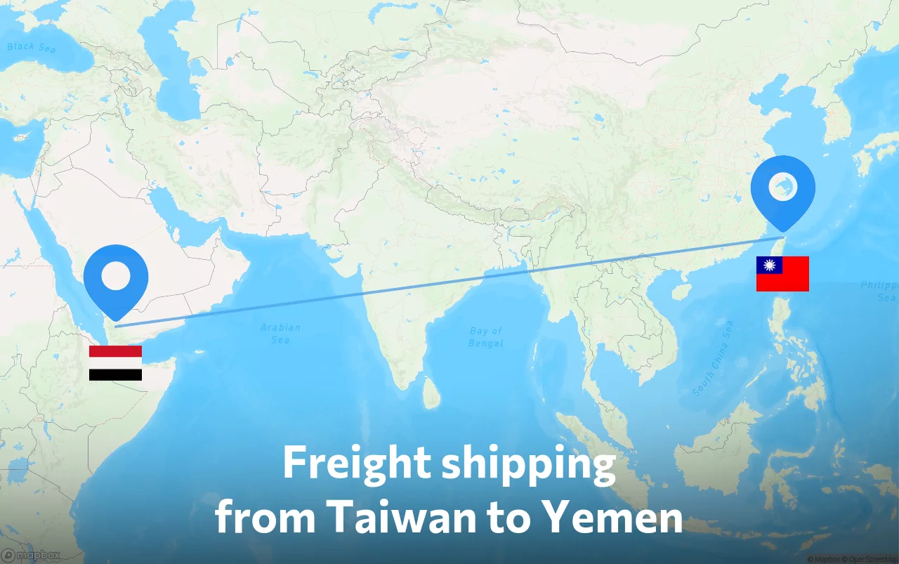 Shipping route from Taiwan to Yemen
