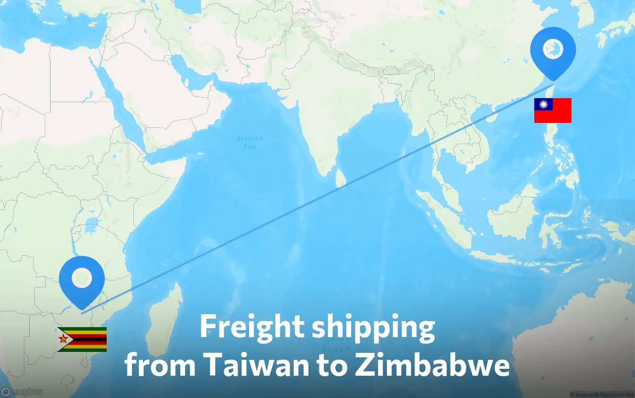 Shipping route from Taiwan to Zimbabwe