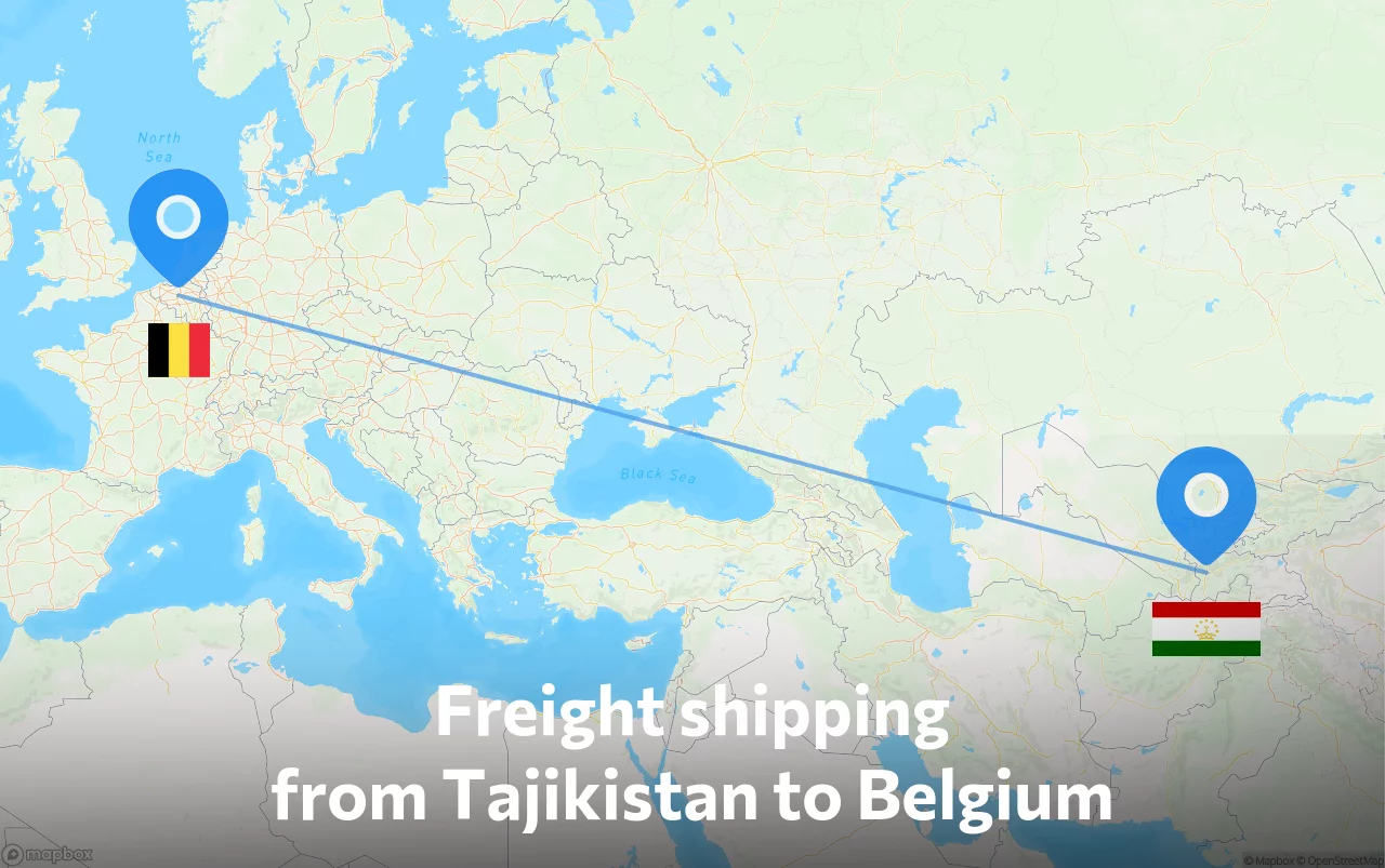 Shipping route from Tajikistan to Belgium