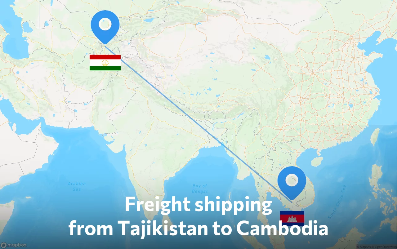 Shipping route from Tajikistan to Cambodia