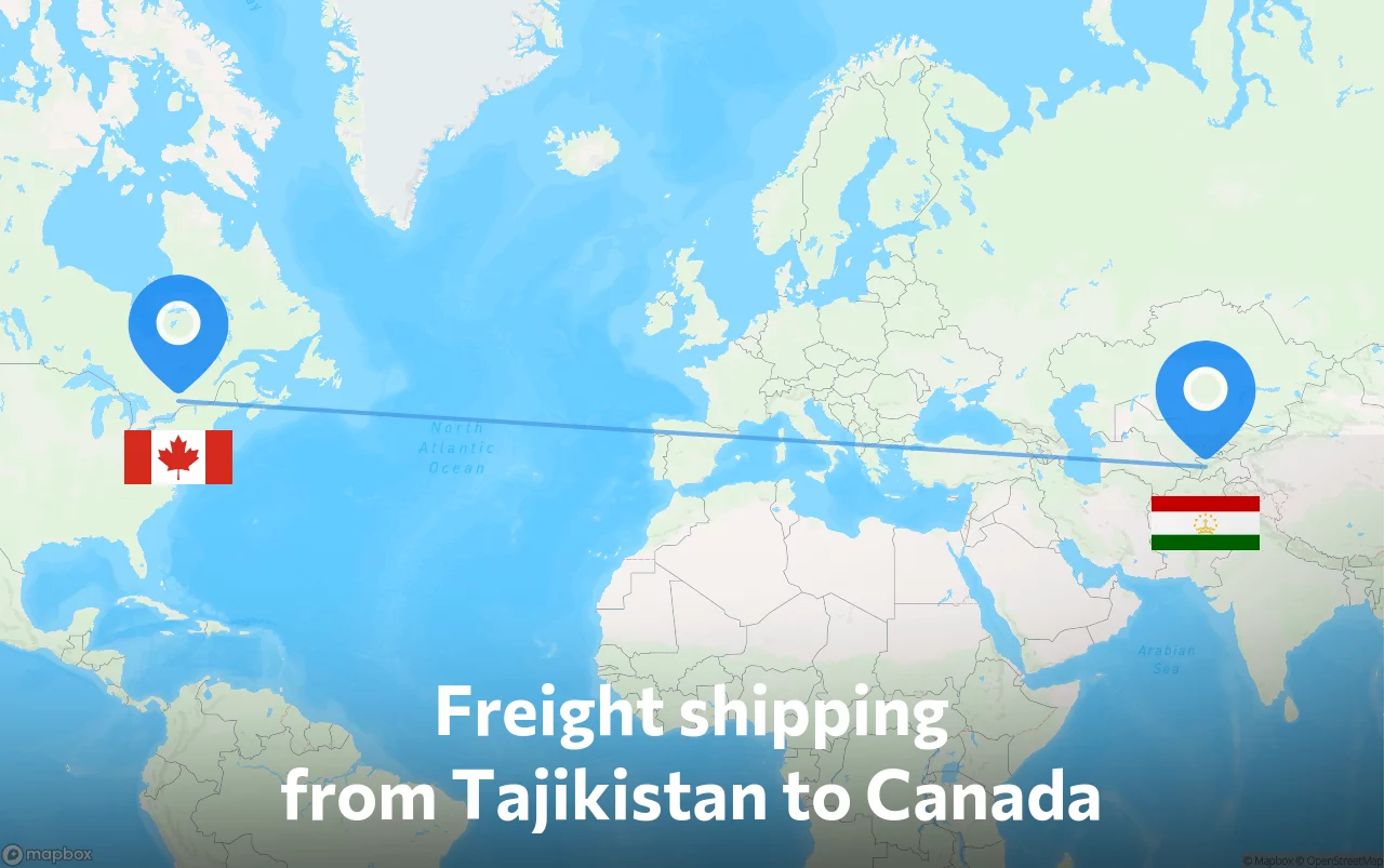 Shipping route from Tajikistan to Canada