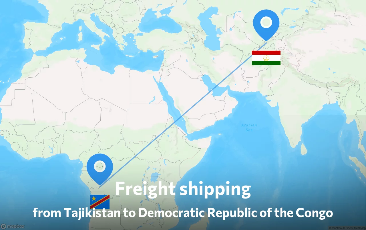 Shipping route from Tajikistan to Democratic Republic of the Congo