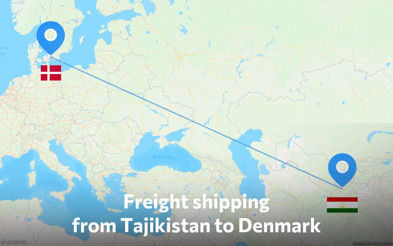 Shipping route from Tajikistan to Denmark
