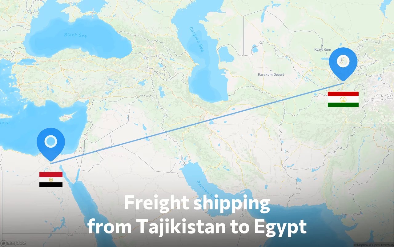 Shipping route from Tajikistan to Egypt