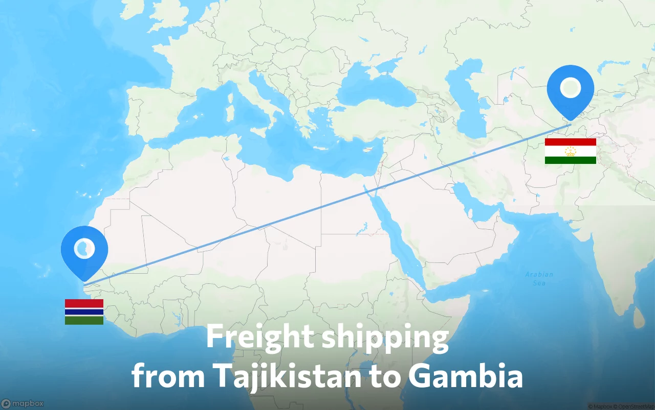 Shipping route from Tajikistan to Gambia