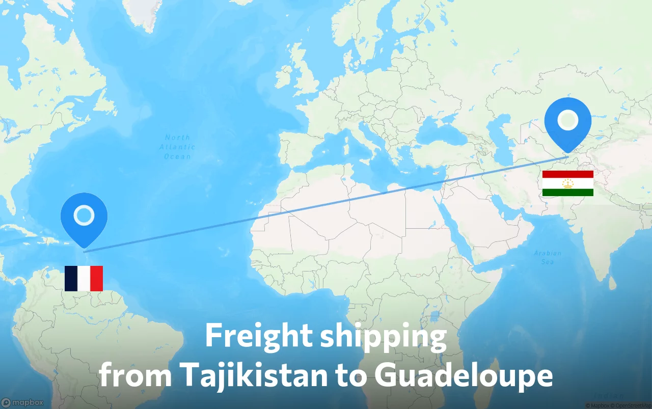 Shipping route from Tajikistan to Guadeloupe