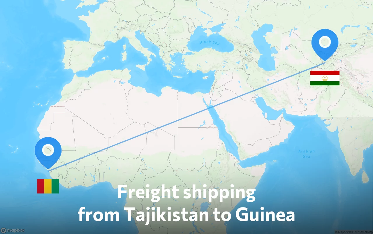 Shipping route from Tajikistan to Guinea