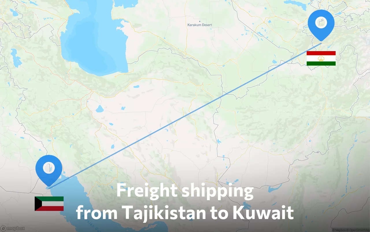Shipping route from Tajikistan to Kuwait