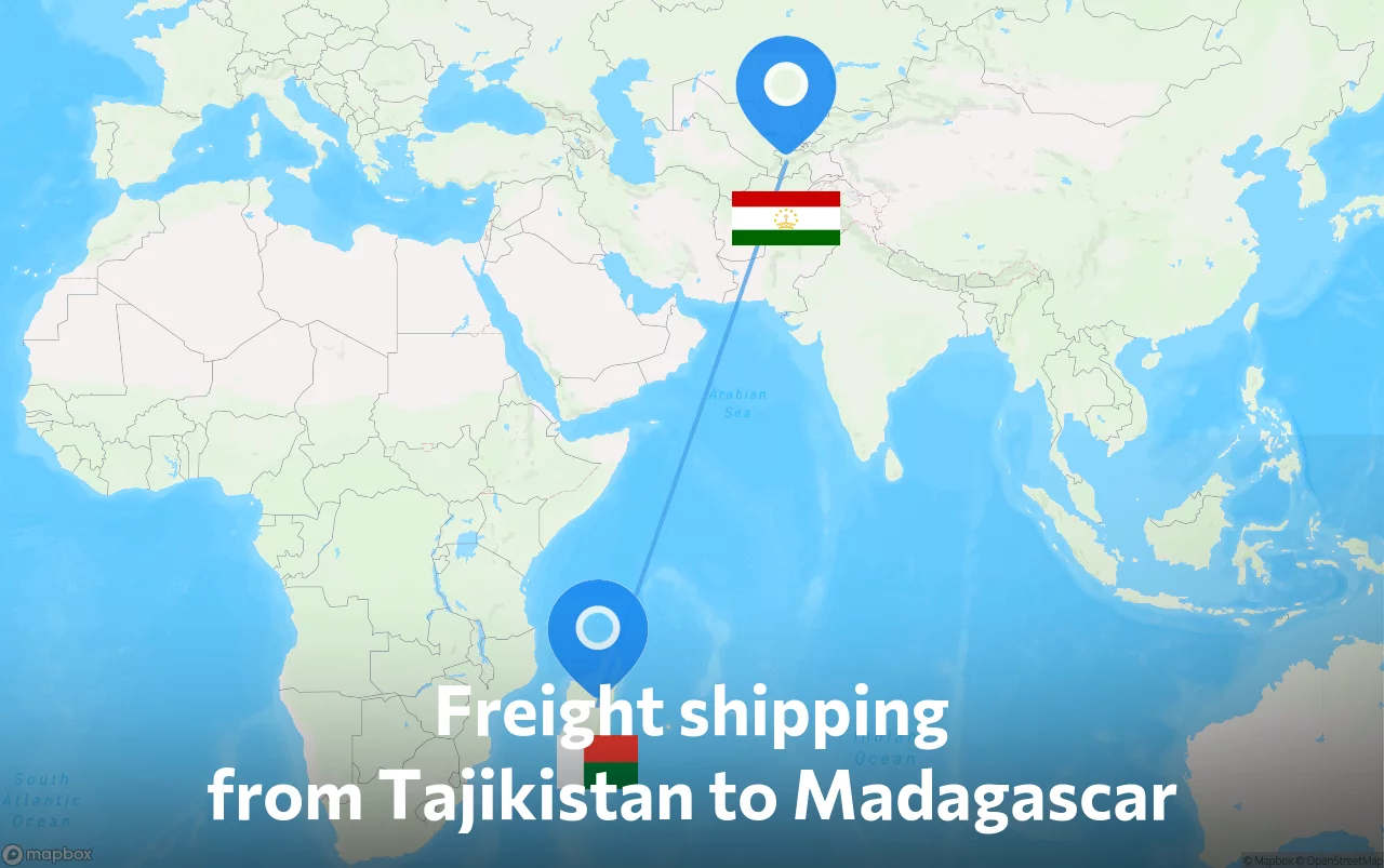 Shipping route from Tajikistan to Madagascar