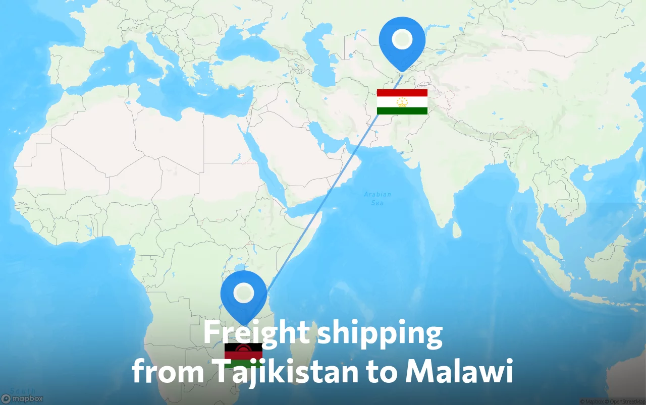 Shipping route from Tajikistan to Malawi