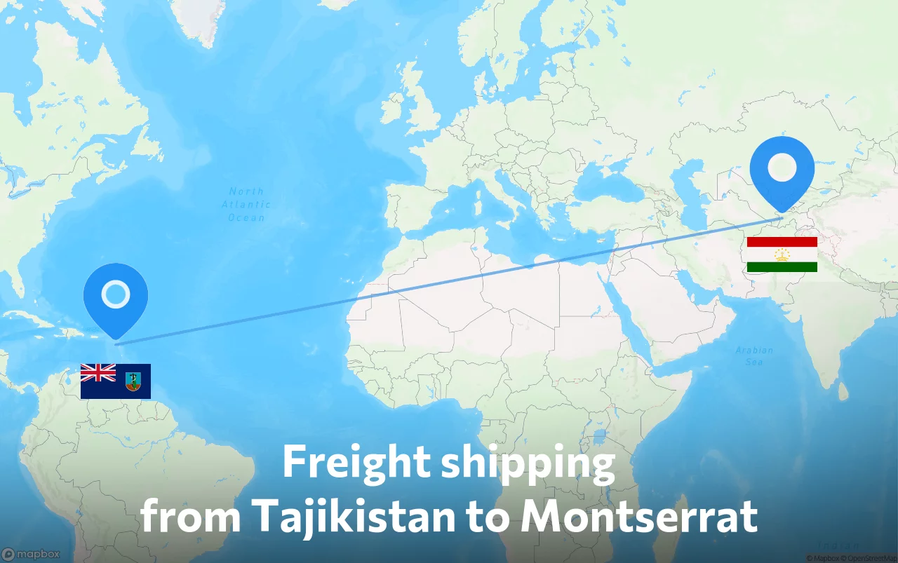 Shipping route from Tajikistan to Montserrat