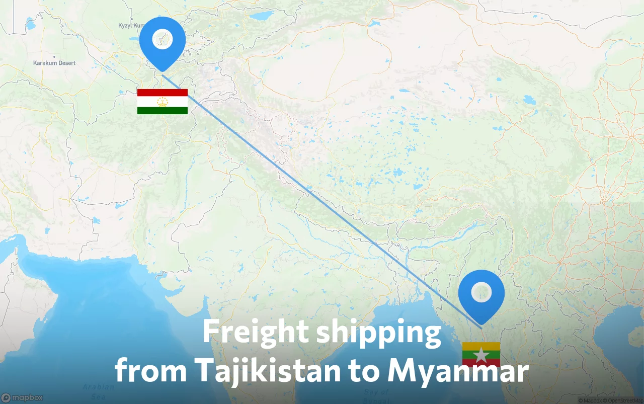 Shipping route from Tajikistan to Myanmar