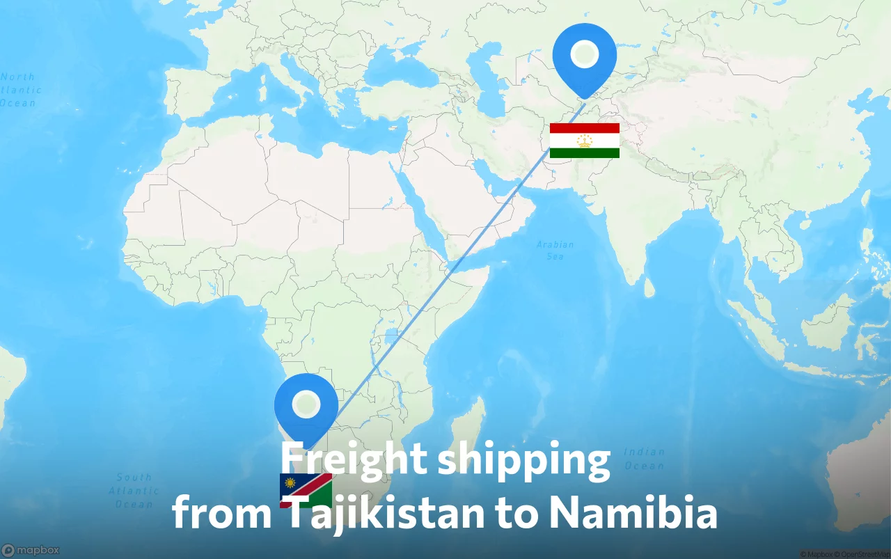 Shipping route from Tajikistan to Namibia