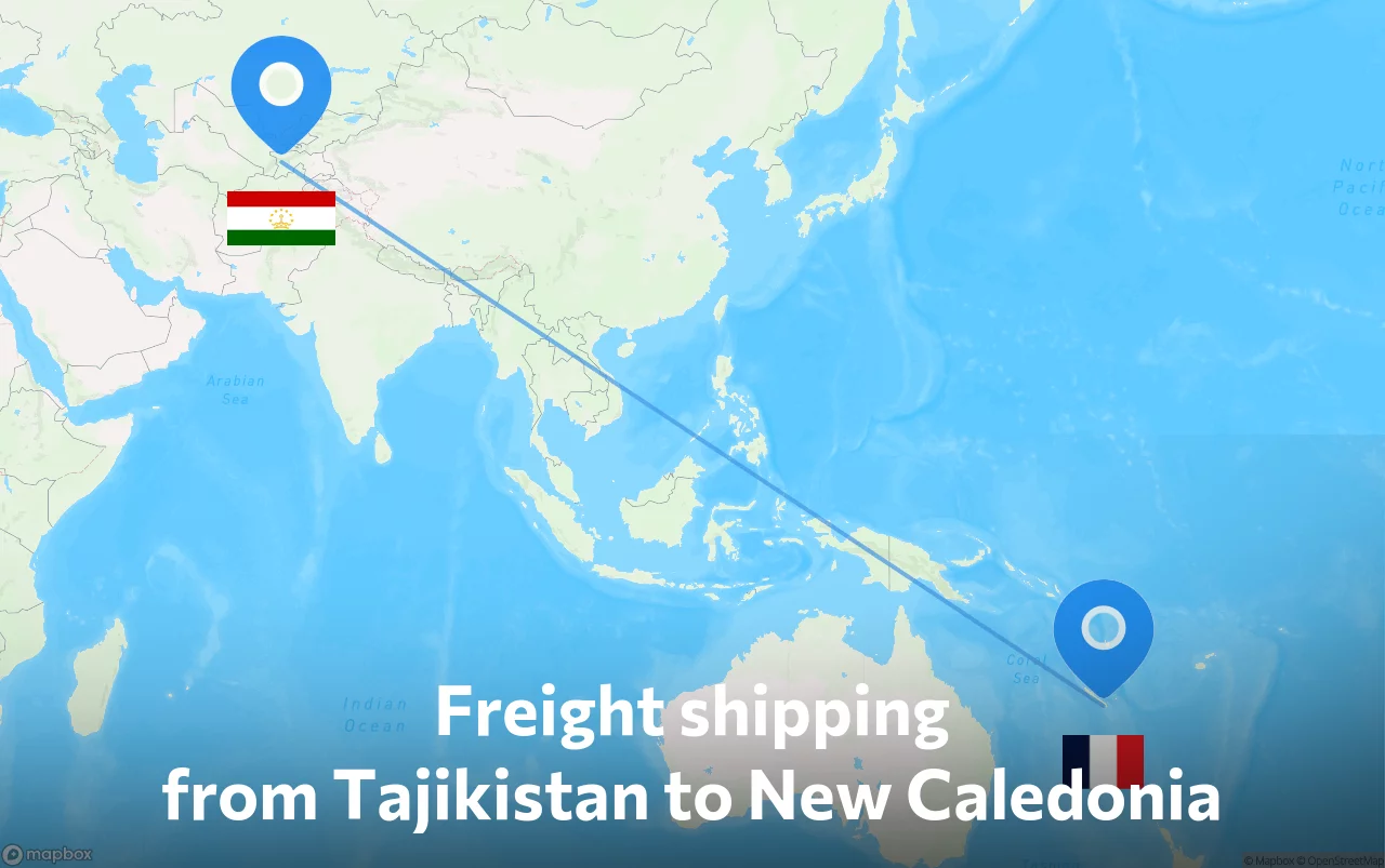 Shipping route from Tajikistan to New Caledonia