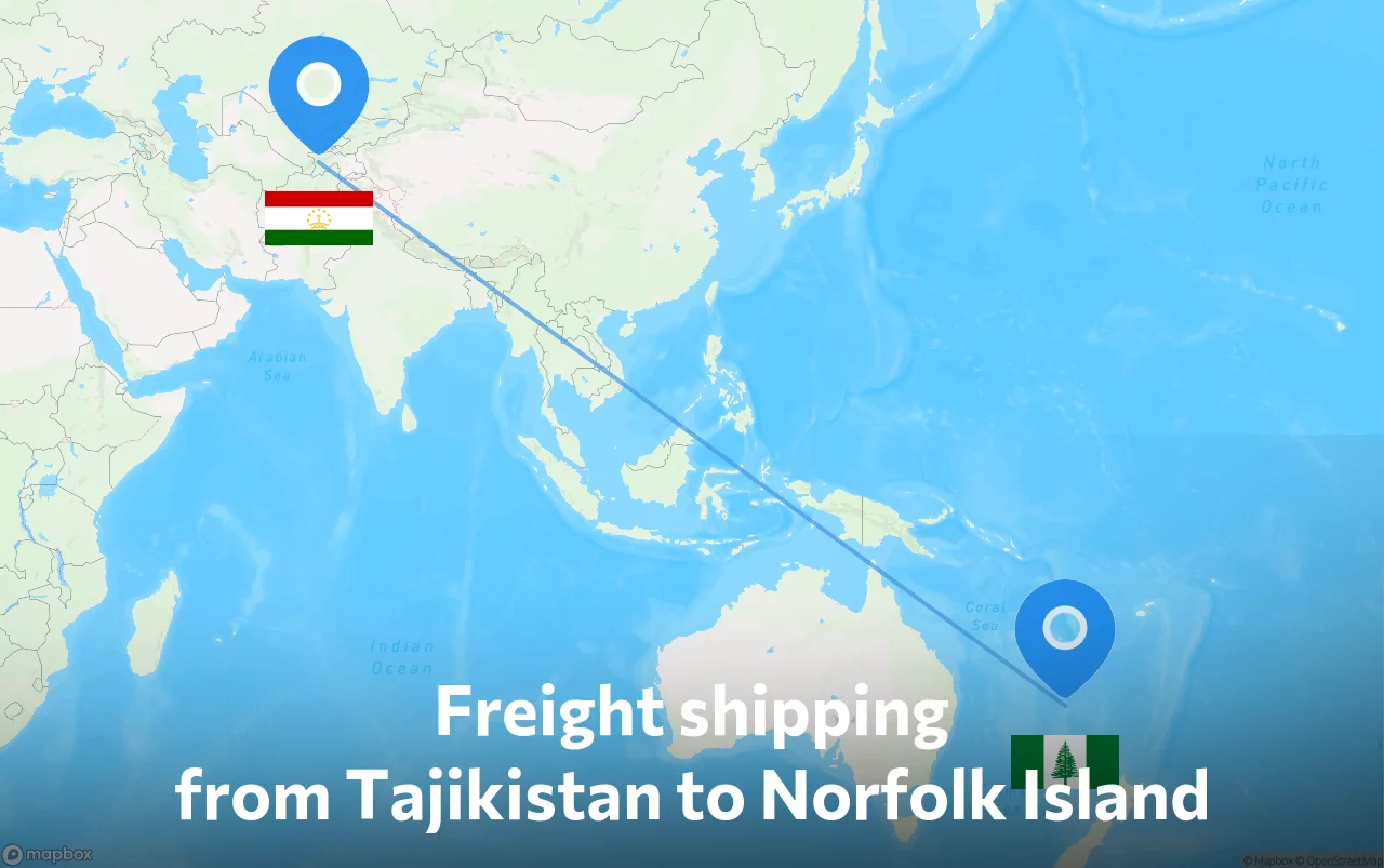 Shipping route from Tajikistan to Norfolk Island