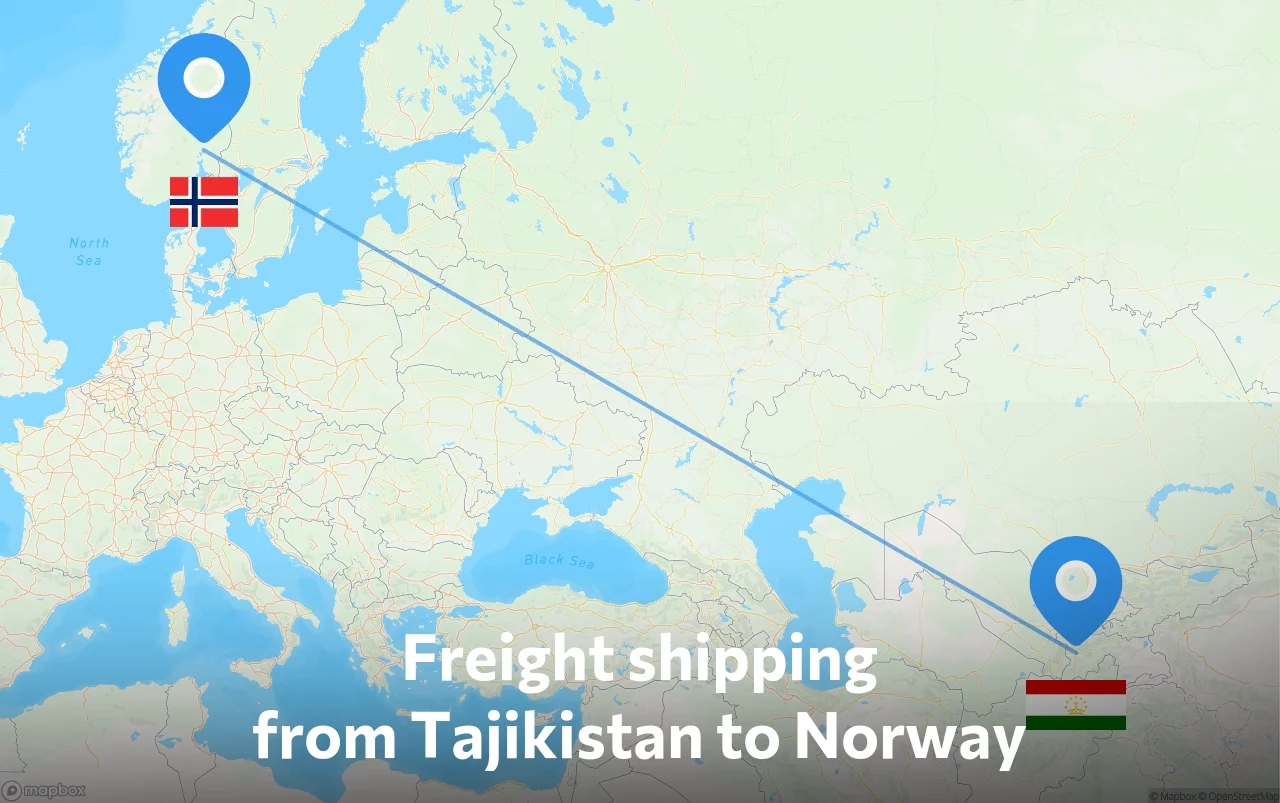 Shipping route from Tajikistan to Norway