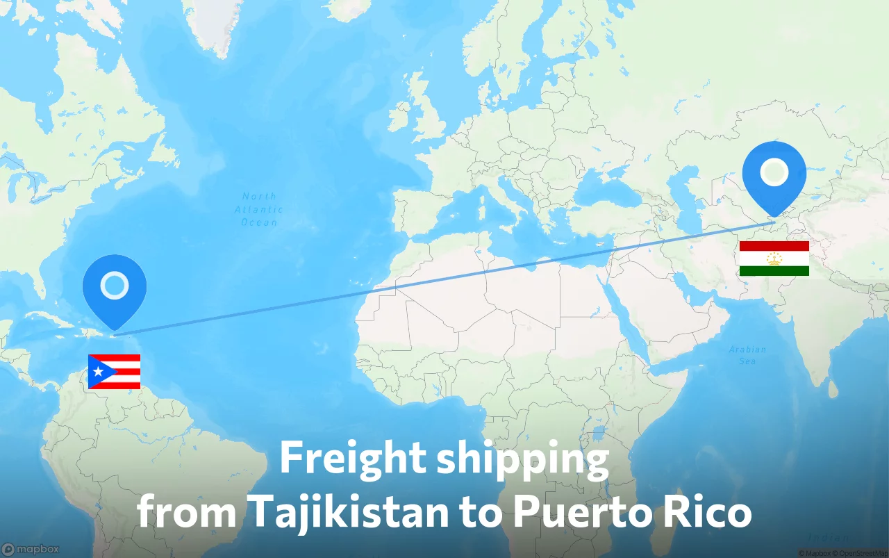 Shipping route from Tajikistan to Puerto Rico
