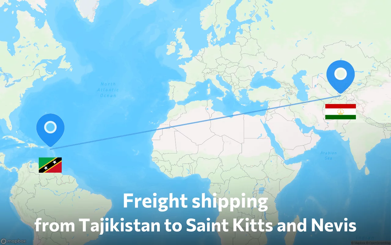 Shipping route from Tajikistan to Saint Kitts and Nevis
