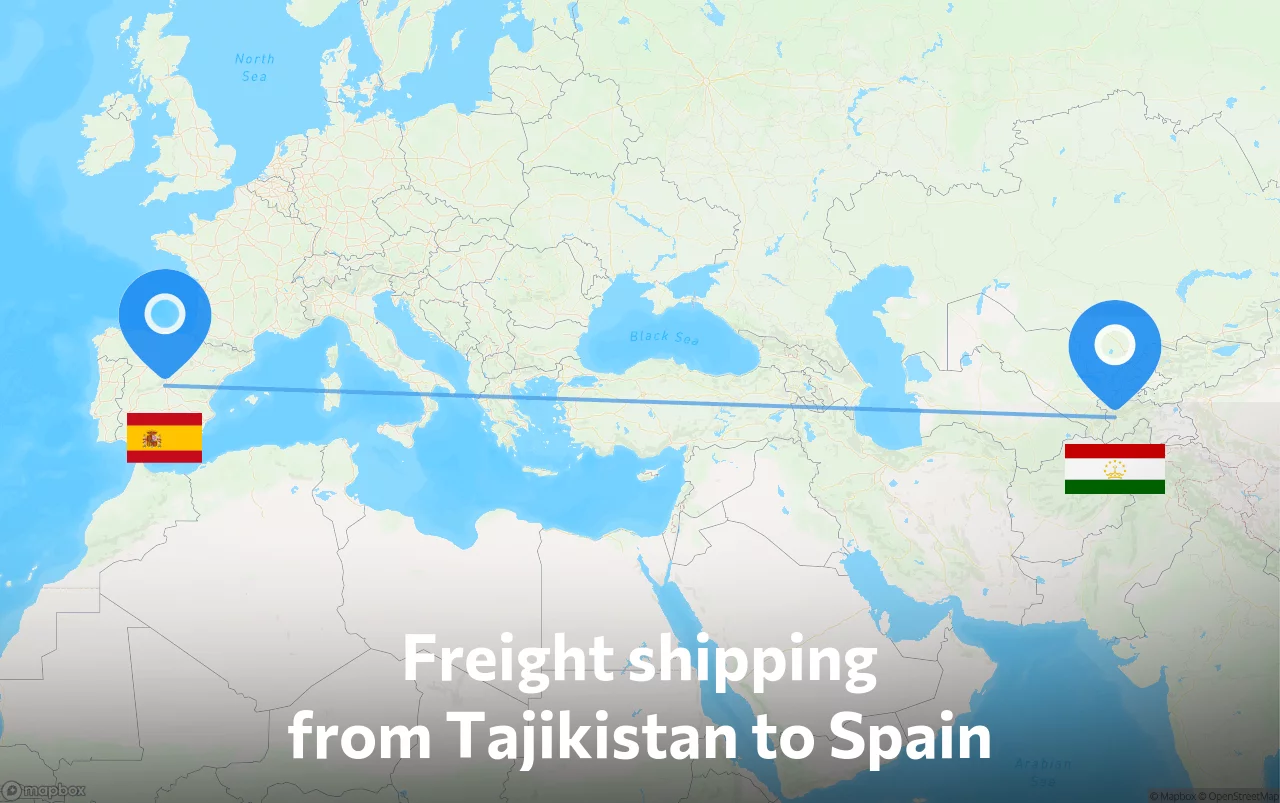 Shipping route from Tajikistan to Spain