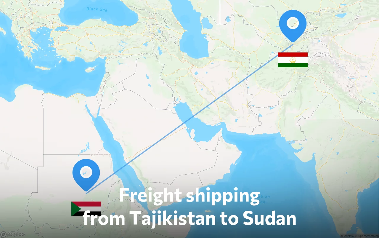 Shipping route from Tajikistan to Sudan
