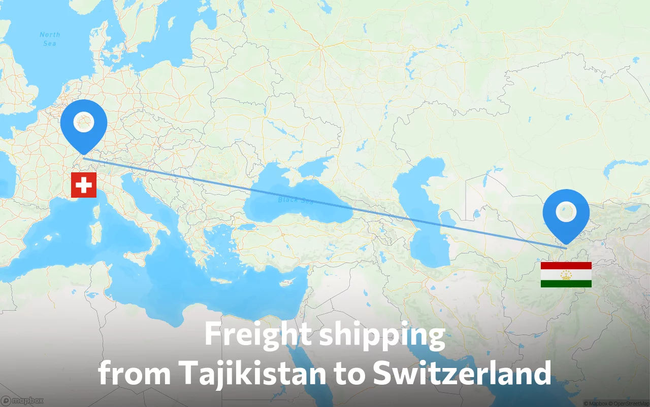 Shipping route from Tajikistan to Switzerland