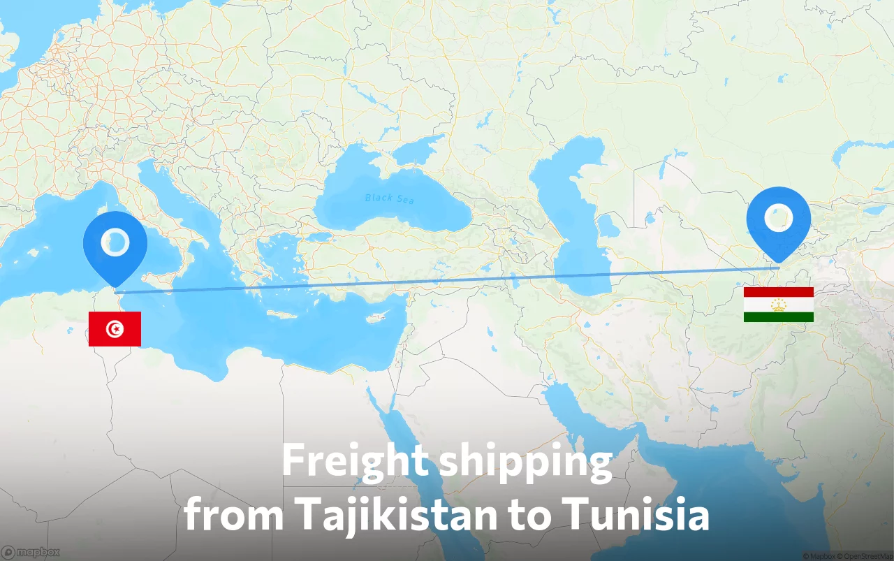 Shipping route from Tajikistan to Tunisia